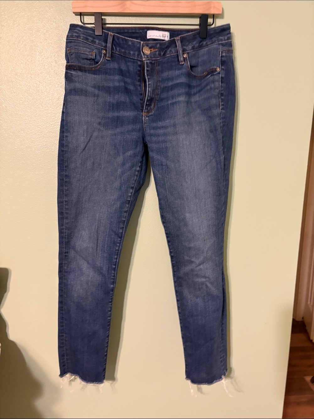 LOFT Dark Blue Skinny Jeans with Raw Hem